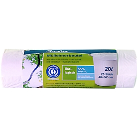 Secolan® ecologische vuilniszakken, materiaal recycling-polyetheen, 20 liter, wit, 25 stuks
