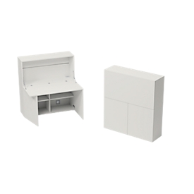 Secretaire voor thuiskantoor, tafelblad B 1200 x H 600 mm, kabelopeningen/systeemrail/opklapbaar vak, B 1200 x D 380 x H 1320 mm, hout, wit