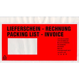 SecurePack Premium documentenhoesje/afleverhoesje, Din lang, met opdruk, kijkvenster, zelfklevend, waterbestendig, LDPE &amp; kraftpapier, rood, 500 stuks
