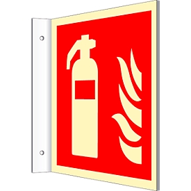 Señal de la bandera con el símbolo del extintor de incendios