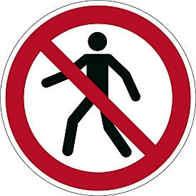 Señal duradera, redonda, para uso en interiores, motivo "Prohibido el paso a peatones", EN ISO 7010, autoadhesiva, blanco-rojo, 1 unidad