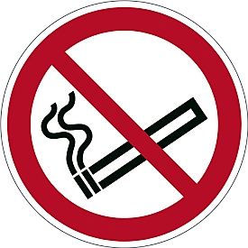 Señal duradera, redonda, para uso en interiores, motivo "Prohibido fumar", EN ISO 7010, autoadhesiva, blanco-rojo, 1 unidad