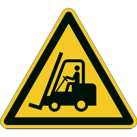 Señal duradera, triangular, para uso en interiores, motivo "Advertencia de camiones industriales", EN ISO 7010, autoadhesiva, negro-amarillo, 1 pieza