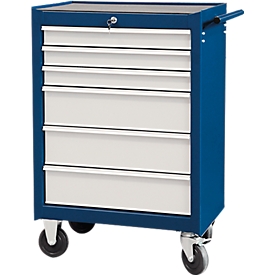 Servante d'atelier ECOBlue Projahn, 6 tiroirs verrouillable, jusqu'à 400 kg, avec outillage inclus, acier thermolaqué