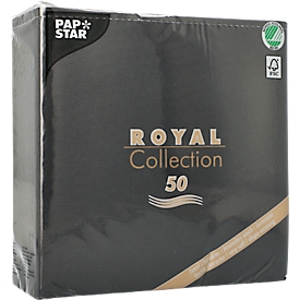 Servetten Papstar Royal Collection, 5 x 50 stuks, 1/4 vouw, stoflook, 400 x 400 mm, papier, zwart
