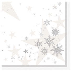Servetten Papstar ROYAL Collection Stars &amp; Snowflakes, stoffen look, 1/4 vouw, B 400 x H 400 mm, FSC® papier, wit, 20 stuks