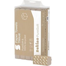 Serviettes pliées Satino PureSoft, 2 plis, pliage en W, avec gaufrage, L 320 x l 206 mm, 100 % carton recyclé, beige doux, 3072 feuilles