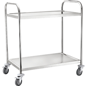 Serving trolley, stainless steel, loading surface L 820 x W 500 mm, load capacity 100 kg, 2 levels