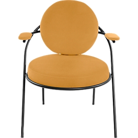 Sessel meet by Paperflow Saturne, mit Armlehnen, B 700 x T 730 x H 880 mm, Stahlrohr, Kunstleder, Schwarz/Safran