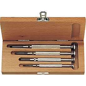 Set 4 precisie kruiskopschroevendraaiers in houten koffer