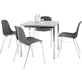 Set avantageux : 4 chaises empilables BETA -  anthracite + table de conférence - l. 800 x P 800 mm -
