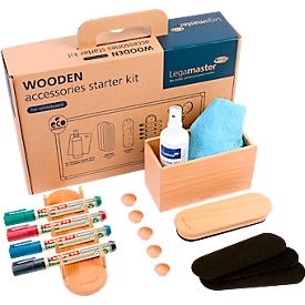 Set d'accessoires pour tableau blanc Legamaster WOODEN, 17 pièces, pour tableaux blancs magnétiques et inscriptibles, bois naturel de hêtre certifié FSC®.