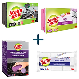 Set d'éponges Scotch-Brite™, 11 pièces, Bath éponge à poignée XXL, 1 pièce + vitrocéramique, 3 pièces + gril éponge à poignée, 1 pièce + Magic Pad, 6 pièces