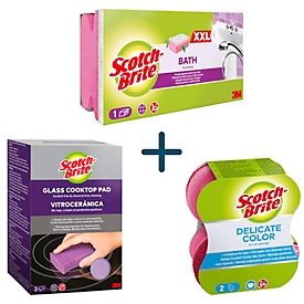 Set d'éponges Scotch-Brite™, 6 pièces, Delicate Color Comfort, 2 pièces + vitrocéramique, 3 pièces + Bath poignée éponge XXL, 1 pièce