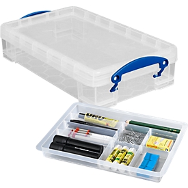 Set de 1 boîte de rangement en plastique Really Useful Boxes, transparente, avec couvercle, 1x 4 l et 1 boîte encastrable GRATUITE
