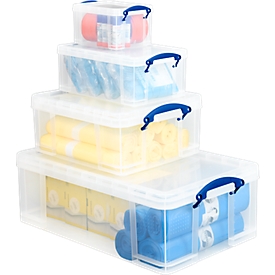 Set de 3 boîtes de rangement en plastique Really Useful Boxes, transparentes, avec couvercle, 1x 50 l, 1x 18 l, 1x 3 l et 1 boîte 1x 9 l GRATUITE 