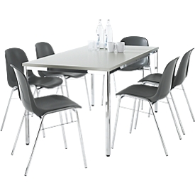 Set de 6 chaises BETA, anthracite et 1 table 1600 x 800 mm, gris clair 