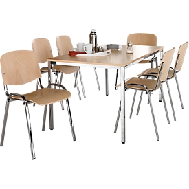 Set de 6 chaises en bois ISO WOOD  et 1 table 1600 x 800 mm, hêtre 