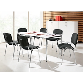 Set de 6 chaises ISO BASIC, tissu anthracite et 1 table 1600 x 800 mm, blanc 