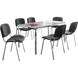 Set de 6 chaises ISO BASIC, tissu anthracite et 1 table 1600 x 800 mm, gris clair 