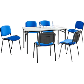 Set de 6 chaises ISO BASIC, tissu bleu et 1 table pliante 1600 x 800 mm, gris clair 