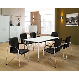 Set de 6 chaises SAMBA, similicuir noir et 1 table 1600 x 800 mm, gris clair