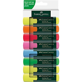 Set de 8 surligneurs de FABER-CASTELL, 3 jaunes, 1 orange, 1 rouge, 1 rose, 1 bleu, 1 vert, 1 violet.