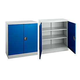 Set of 2 Schäfer Shop Select steel cupboard, 2OH, W 916 x D 422 x H 1000 mm, light gray/enzian blue
