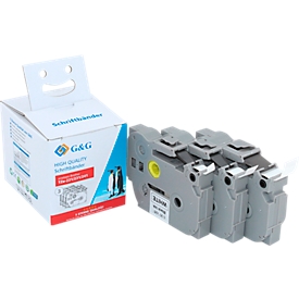 Set of 3 labels compatible with Brother TZe-221/231/241 labelling tape, white/black L 8 m x W 9/12/18 mm