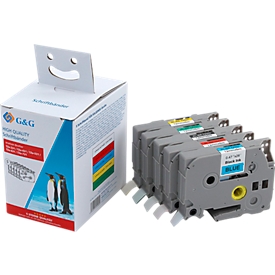 Set of 5 labels compatible with Brother TZe-231/431/531/631/731 labelling tape, black, L 8 m x W 12 mm