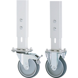 Set of castors for Tom's workbench, 2 swivel castors and 2 fixed castors with locking device