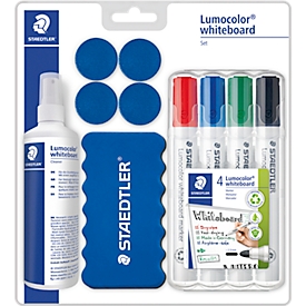 Set pour tableau blanc Staedtler Lumocolor 613 S, y compris 4 marqueurs pour tableau blanc, un effaceur, un spray de nettoyage et des aimants