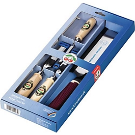 Set steekbeitels 1195 SB 10, 20, 26 mm, Japanse zaag, wit beukenhout, 4-delige doos, KIR