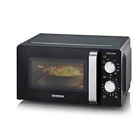 SEVERIN 2-in-1 microwave with grill function, 17 l, 700/900 W, 30-minute timer, turntable &amp; grill rack, W 440 x H 240 x D 320 mm, black