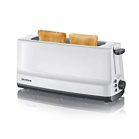 SEVERIN automatic long slot toaster, 800 W, bread slice centering, bread roll roasting attachment, defroster/reheat, grey/white, plastic