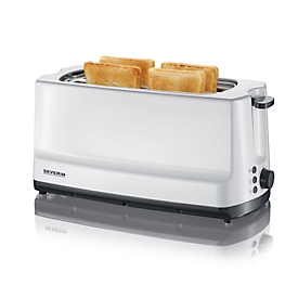 SEVERIN Automatik-Toaster AT 2234, 1.400 W, 2 Langschlitze 230 mm, Brotscheibenzentrierung, Auftauen/Aufwärmen, Röstzeitelektronik, B 390 x H 185 x T 180 mm, Weiss/Grau
