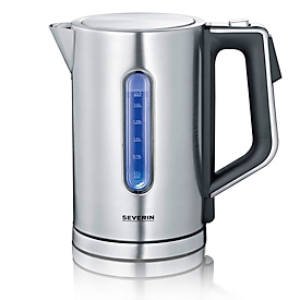 SEVERIN Digital Kettle WK 3418, 1.7 l, 3,000 W, adjustable temperature 40-100 °C, keep warm, 360° Central Cordless, BPA-free, brushed stainless steel/black