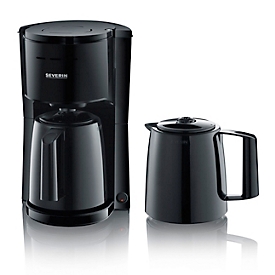 SEVERIN filter coffee maker KA 9307, 1.0 l (up to 8 cups), 2 thermo jugs with brew-through lid, swivel filter 1x4, drip cap, automatic switch-off, black