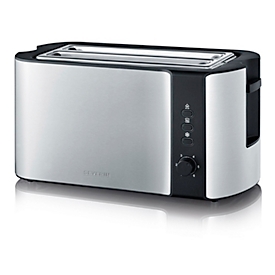 SEVERIN Grille-pain à fentes longues AT 2590, 1.400 W, pour 4 tranches ou 2 grandes tranches de pain, centrage des tranches de pain, support à petits pains, inox/noir