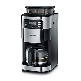 SEVERIN Kaffeeautomat KA 4810, integriertes Mahlwerk, 1,3 l Wassertank, Bohnenbehälter 200 g, Schwenkfilter 1×4 mit Tropfverschluss, Warmhalteplatte, B 225 x H 435 x T 260 mm, Schwarz/Edelstahl gebürstet
