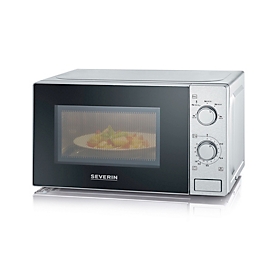 SEVERIN Mikrowelle, 700 W, 20 l, 5 Leistungsstufen, Auftauprogramm (Gewicht/Zeit), 35‑Min‑Timer, Edelstahl-Schwarz, B 435 x T 345 x H 254 mm
