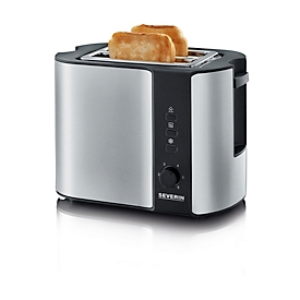 SEVERIN Toaster AT 2589, 2 toasting chambers, 800 W, bread slice centering, defrost/reheat, stop button, crumb tray, W 265 x H 195 x D 180 mm, stainless steel/black