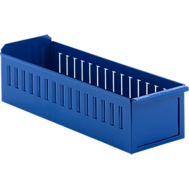 Shelf bin RK 512, steel, L 162 x D 504 x H 120 mm, for cabinet depth 500 mm, blue