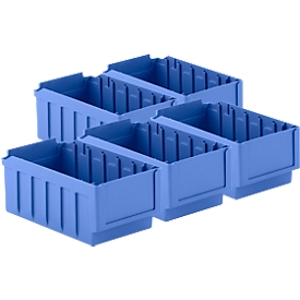 Shelf box SSI Schäfer RK 321, 6 compartments, label holder, L 290 x W 162 x H 115 mm, polystyrene, blue, 5 pieces