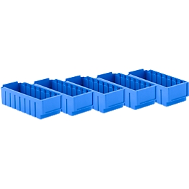 Shelf box SSI Schäfer RK 421, 8 compartments, label holder, L 408 x W 162 x H 115 mm, polystyrene, blue, 5 pieces