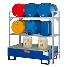 Shelf for CEMO drum rack type 360 or 540, galvanized steel, 20 l, W 1300 x D 630 x H 50 mm