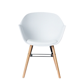 Shell chair, plastic, with wooden legs, seat cushion, disinfectant-resistant, white, set of 2