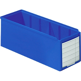 Shelving bin RK 300, 6 trays, polystyrene, W 135 x D 300 x H 120 mm, blue