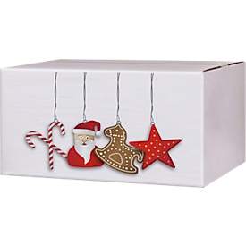 Shipping cartons, with Santa Claus design, up to 30 kg, outer dimensions 306 x 221 x 150 mm, fine corrugated cardboard, white, 20 pieces