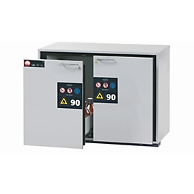 Sicherheits-Unterbauschrank Typ 90 asecos UB-S-90, 2 Schubladen, Front Lichtgrau, B 1102 x T 600 x H 800 mm